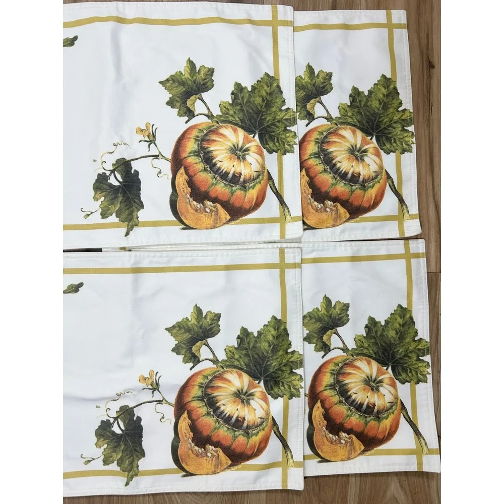 Williams Sonoma Placemats Set/4 White Botanical Pumpkin Harvest Autumn Cotton